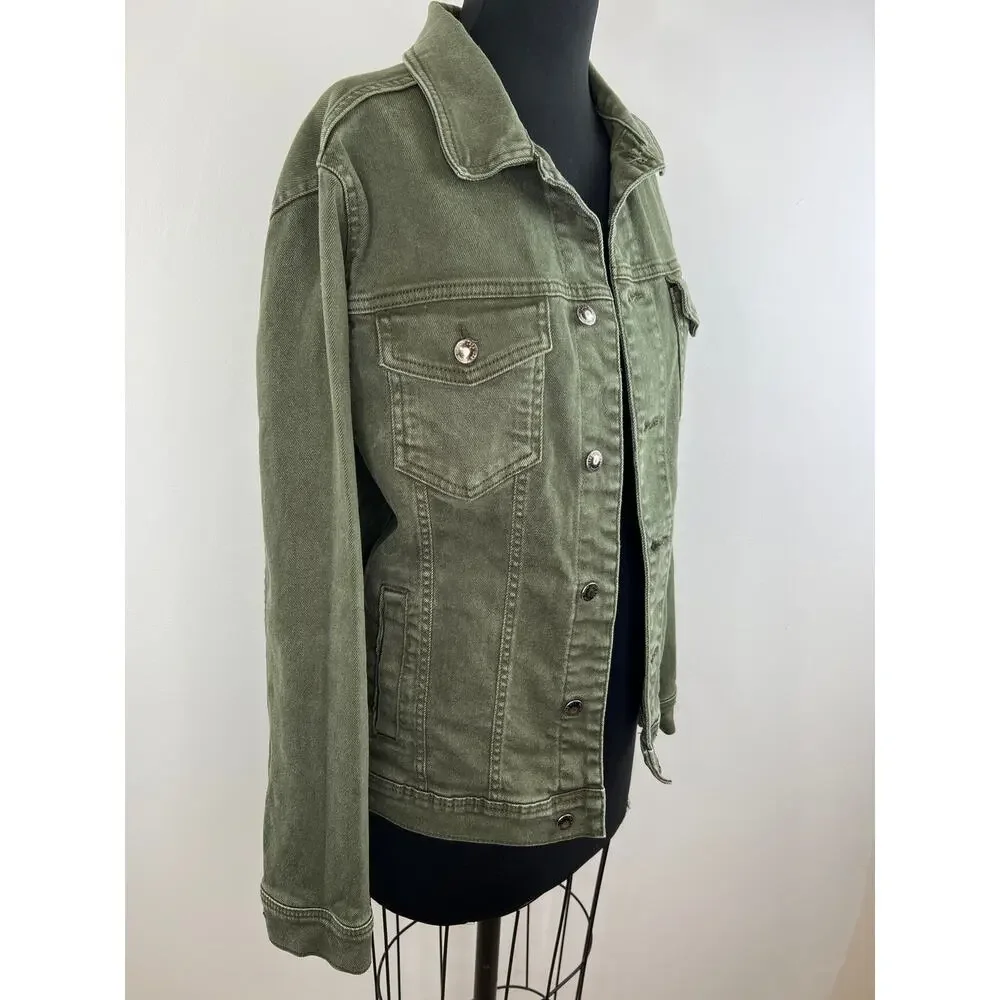 ZARA Olive Green Long Sleeve Button-Down Collared Patch Pocket Jacket Size M